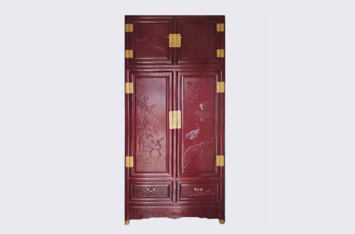 缙云高端中式家居装修深红色纯实木衣柜